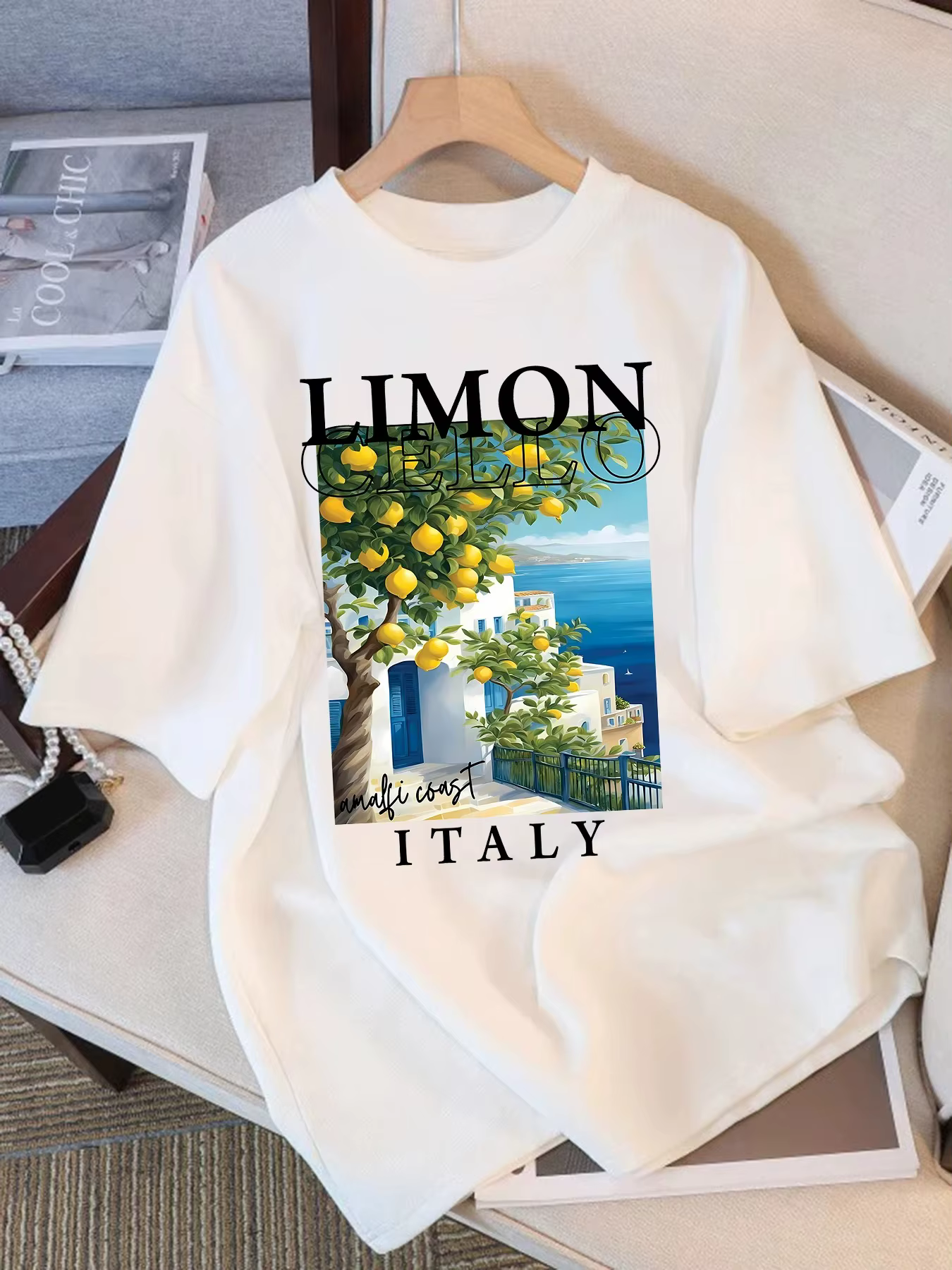 T-shirt Limoncello Côte d'Amalfi Italie, T-shirt graphique, style estival italien, manches courtes, 