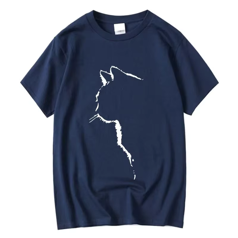 T-shirt homme Top qualité 100% coton manches courtes Cool chat imprimé col rond décontracté ample Hi