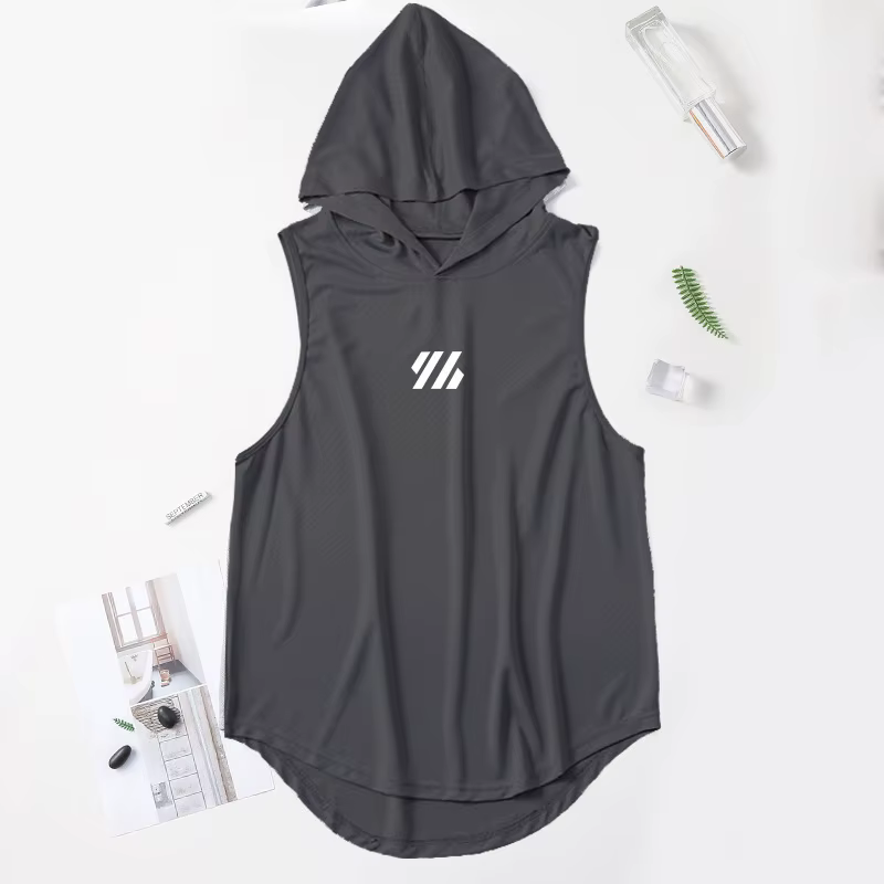 Débardeur de gymnastique pour hommes, chemise à capuche sans manches, maille respirante, gilet de sp