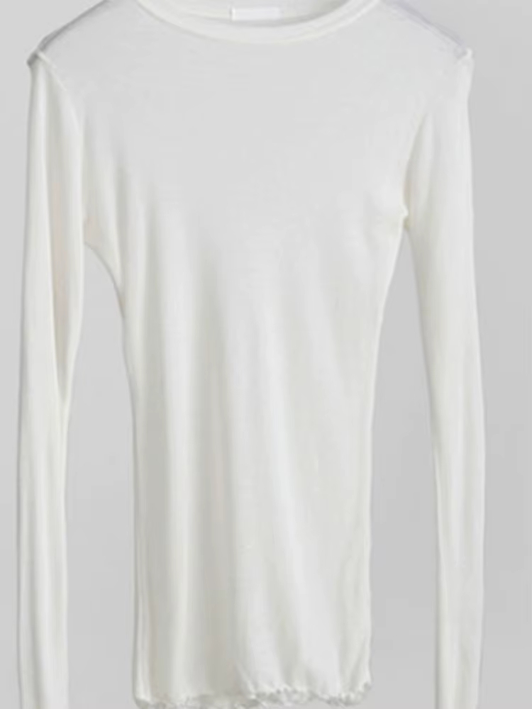 T-shirt à manches longues pour femmes, simple, en coton, élastique, basique, décontracté, sexy, fin,