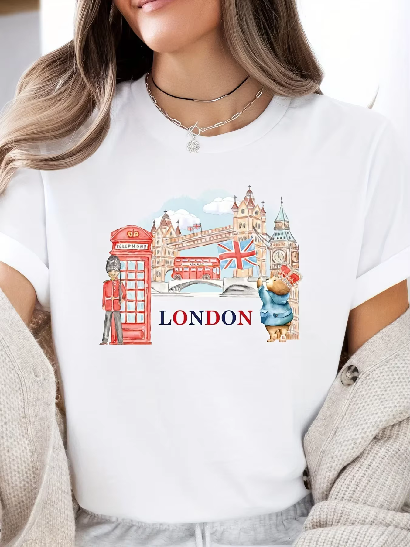 Avec la cabine téléphonique de londres Design respirant été tenue décontractée femmes imprimé graphi