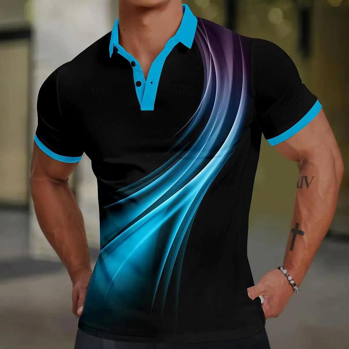 Polo imprimé en 3D pour hommes Colored Line, polo à manches courtes, vêtements à la mode pour hommes