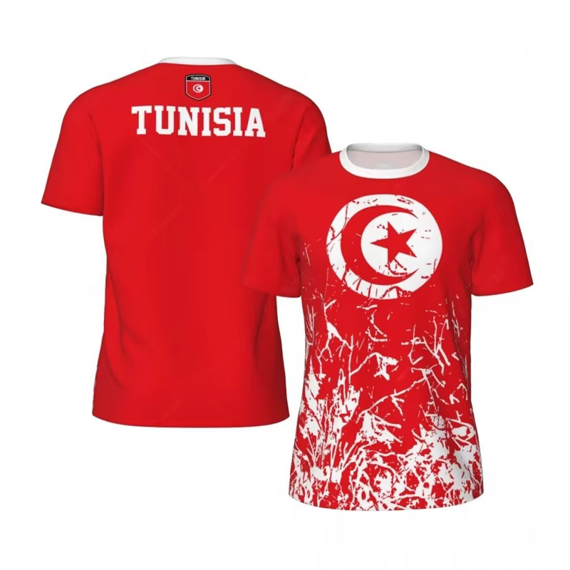 T-shirt de football américain drapeau tunisien pour homme – Maillot décontracté à emblème national, 