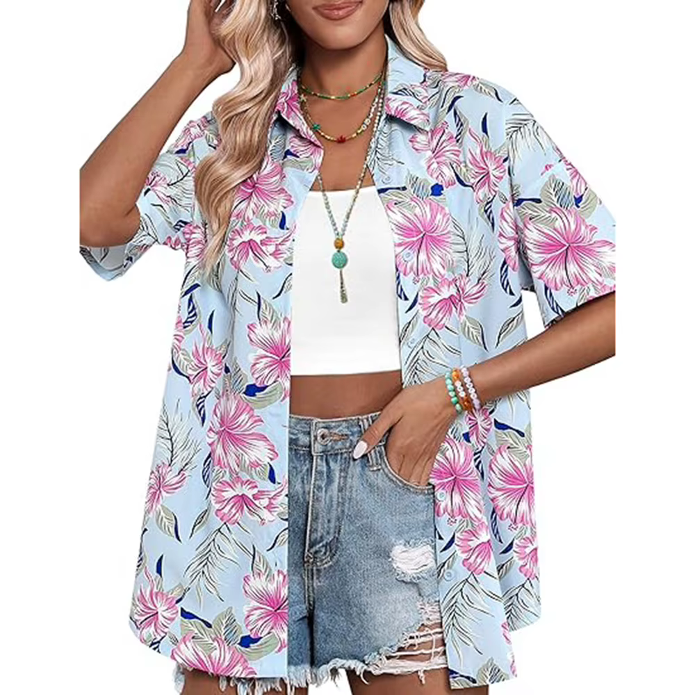 T-shirt à manches courtes pour femmes, imprimé Floral 3D, Style hawaïen, basique, décontracté, à rev