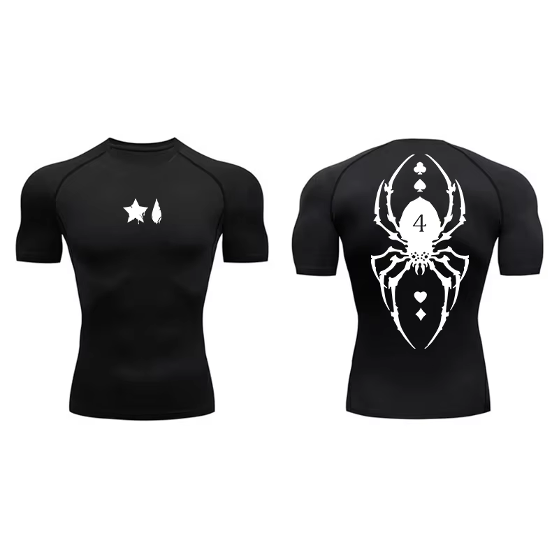 T-shirt de compression à imprimé araignée pour homme, à manches longues, séchage rapide, sportif, po