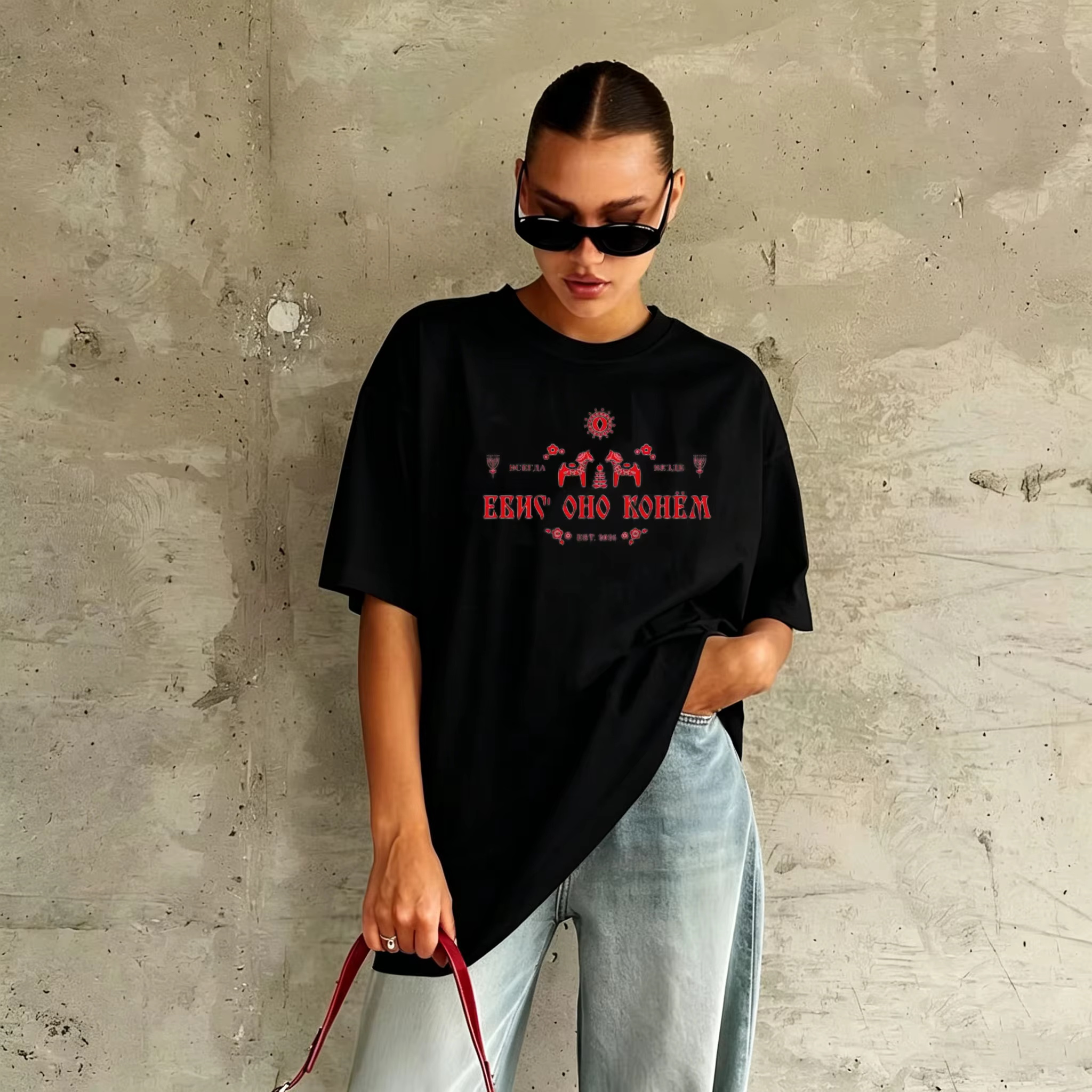 T-shirt oversize pour femme, style russe, lettres artistiques, été, décontracté, Y2K, streetwear, mi