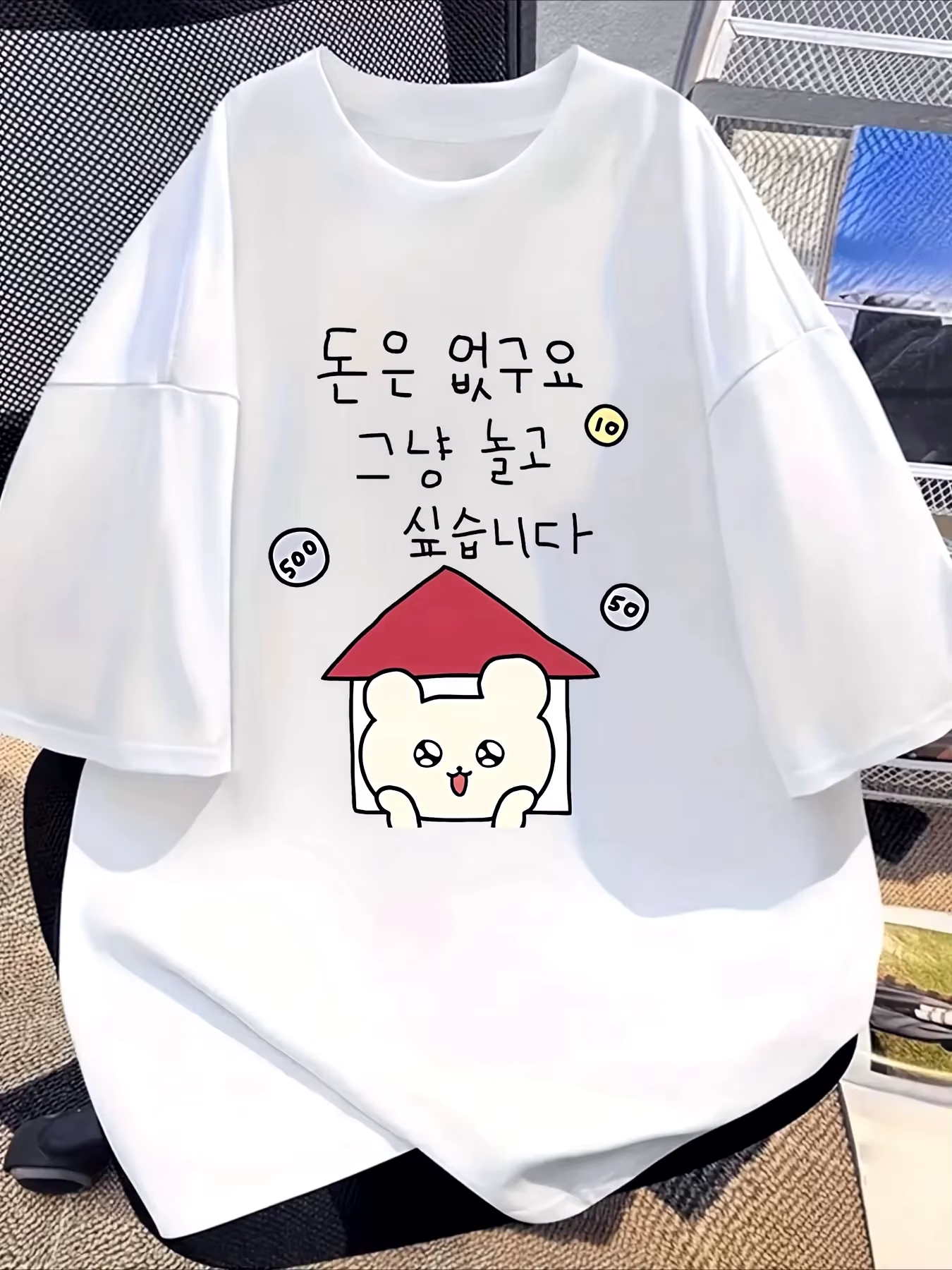 Nouveau T-shirt d'été pour femme, doux et respirant, motif graffiti ours de dessin animé coréen amus