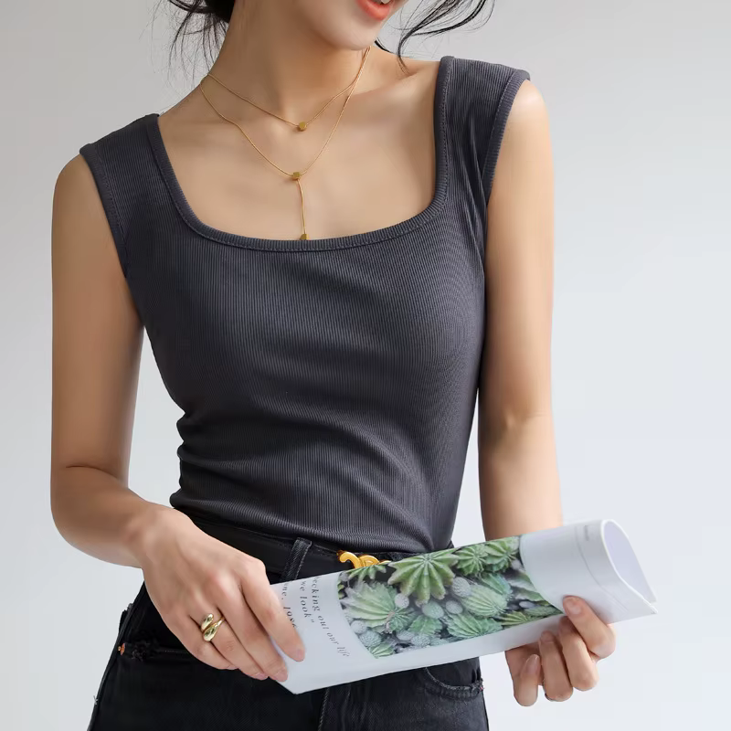 Été plage femmes hauts et t-shirts Sexy sans manches maillot de corps dissimulant décolleté latéral