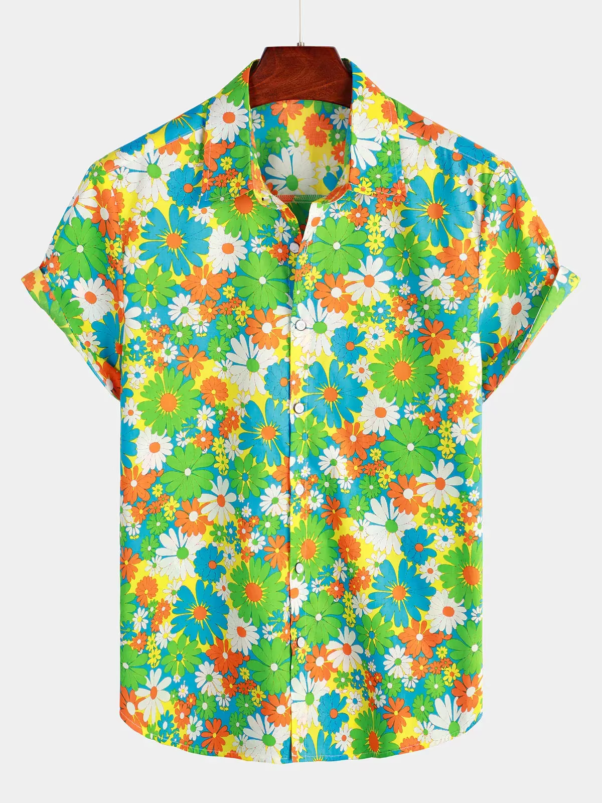 Hommes rayé décontracté vacances à manches courtes Orange été chemise boutonnée chemise hawaïenne ét