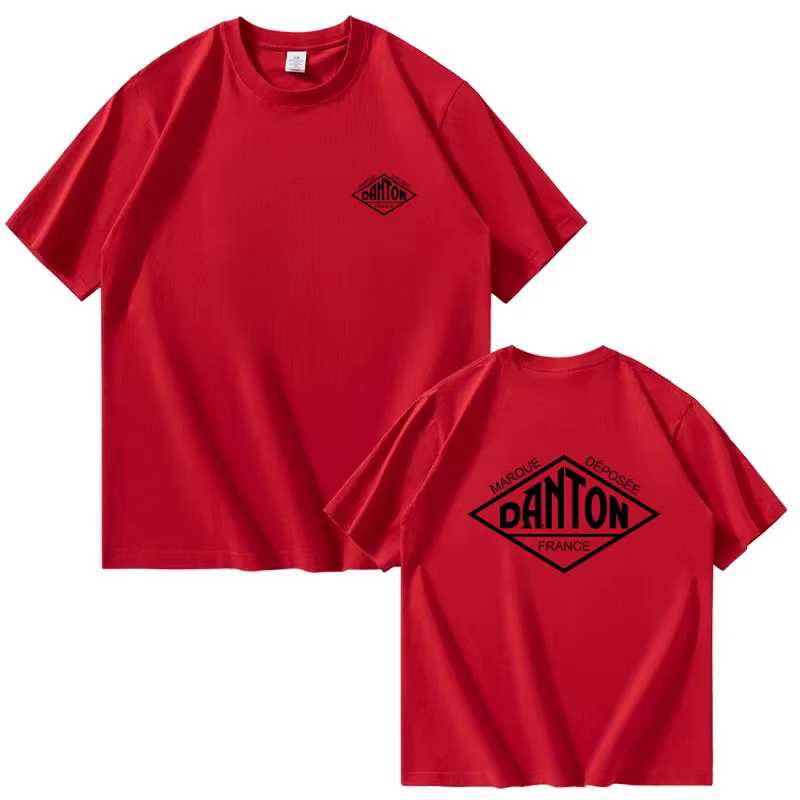 T-shirt en coton noir été 2026 avec imprimé rouge devant et dos, hauts décontractés unisexes oversiz