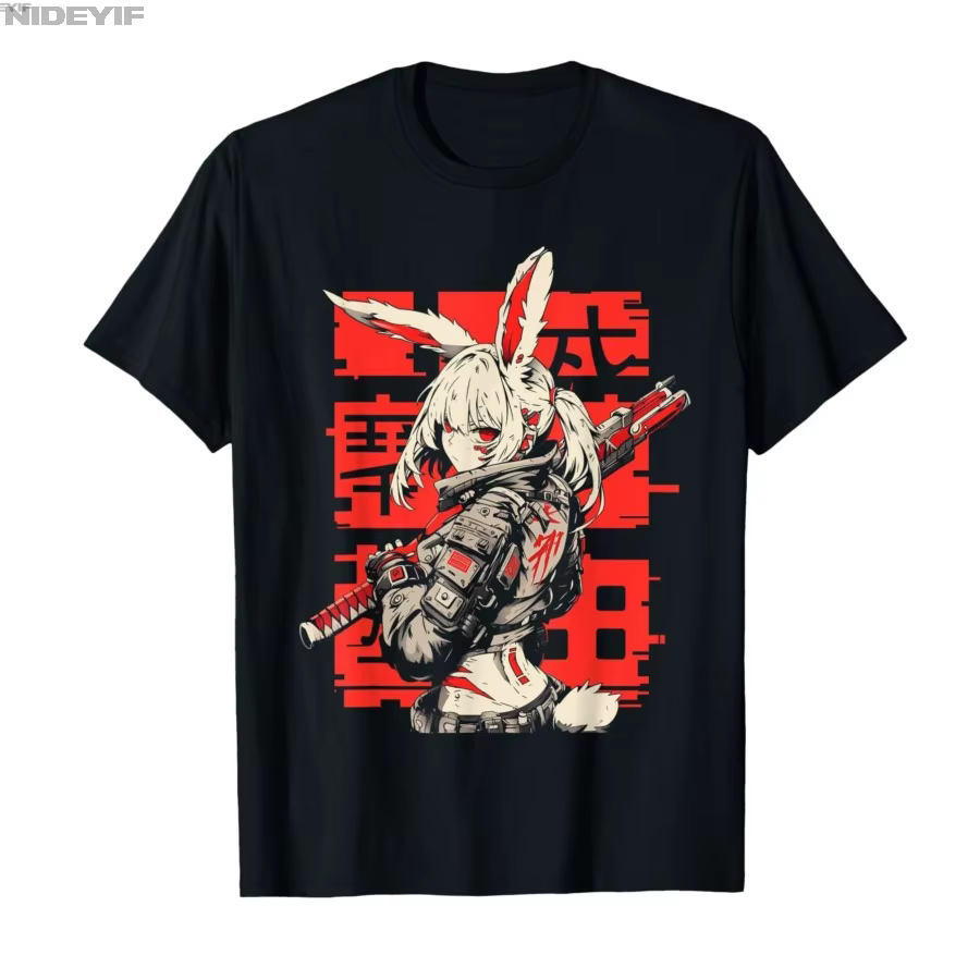 T-shirt à manches courtes pour hommes et femmes, 100% coton, esthétique Cyberpunk, Anime Manga, Tech