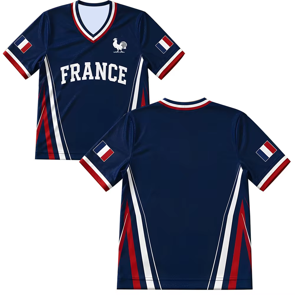 Maillot de football France 2026 pour femme et homme – T-shirt respirant en maille à col en V, idéal 