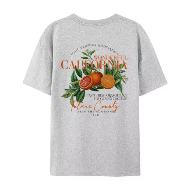 T-shirt rétro orange californien pour femme, t-shirt fruits chauffe-citerne mignon, vintage, esthéti