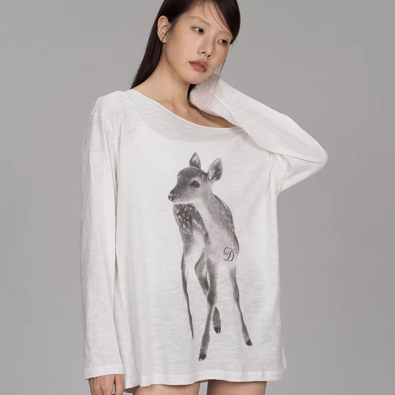 Protection solaire dessin animé impression T-shirt femmes Y2k esthétique col incliné décontracté T-s