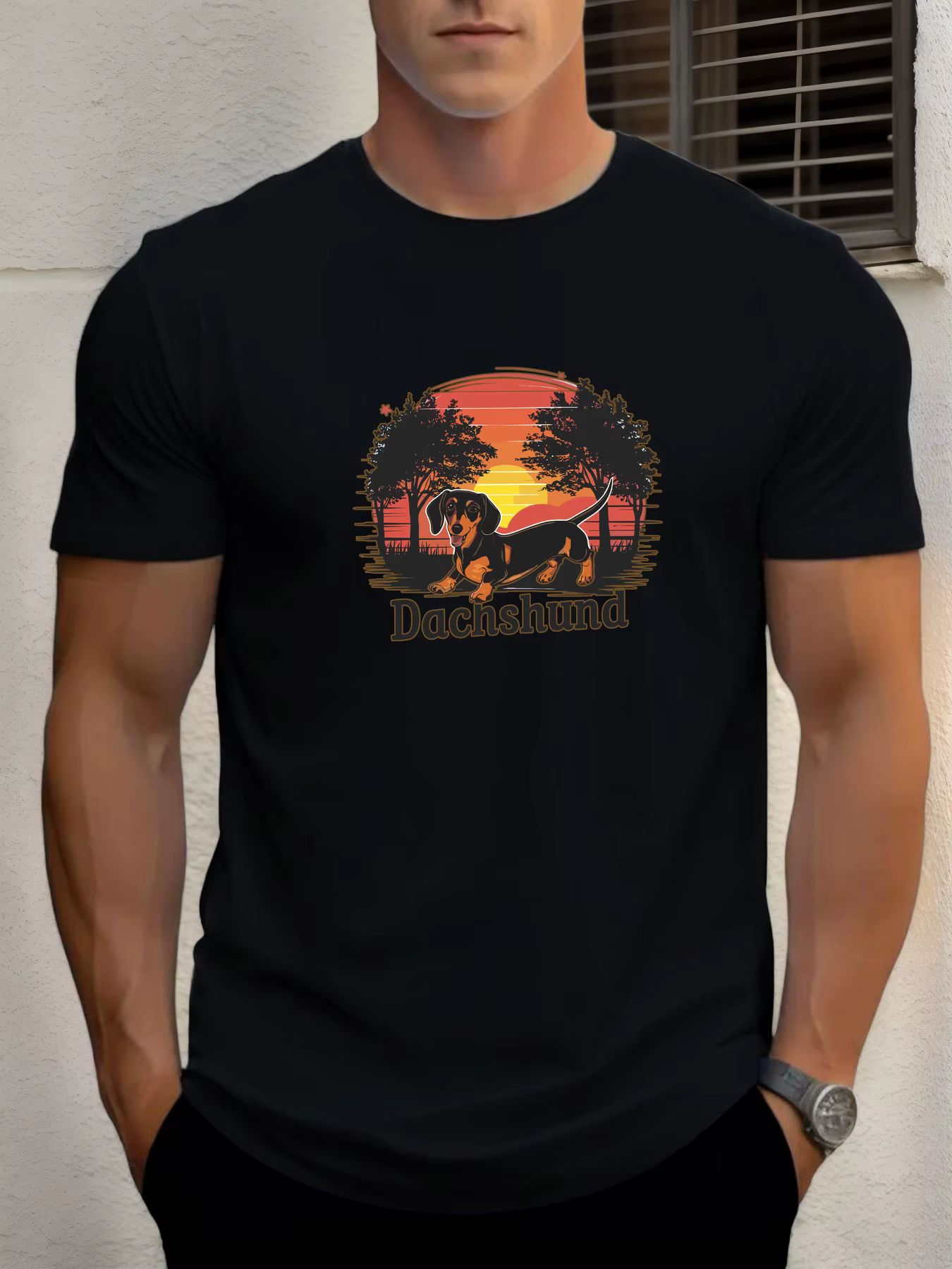 T-shirt pour hommes teckel 100 % coton impression graphique été t-shirt col rond décontracté respira