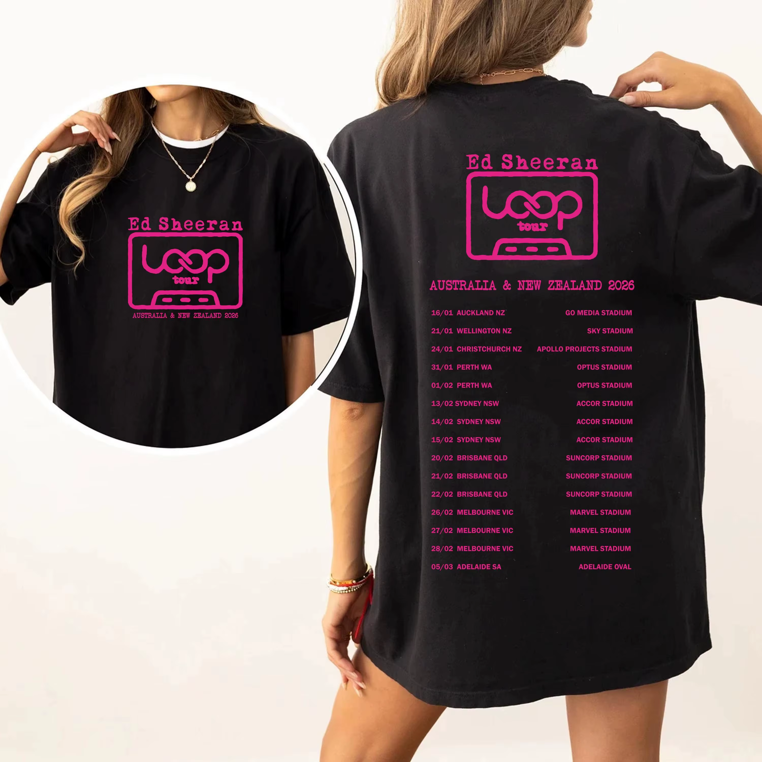 T-shirt en coton Ed Sheeran 2026 Australian New Zealand Loop Tour – Cadeau pour fans, imprimé esthét