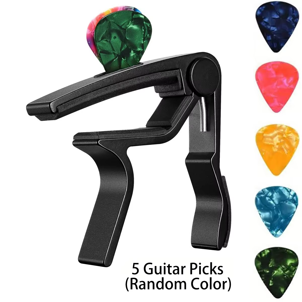 Capodastre de guitare en alliage de zinc de haute qualité avec 5 plectres en celluloïd (couleurs alé
