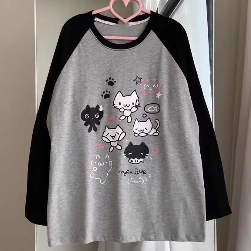 T-Shirt à Manches sulfet Col Rond en Coton pour Femme, Streetwear, Décontracté, à la Mode, Y2k