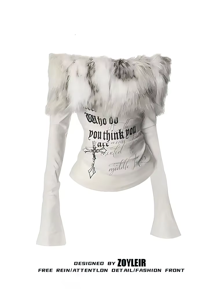 T-shirt manches longues femme, haut à épaules dénudées, Vintage, basique, blanc, Y2k, automne-hiver,