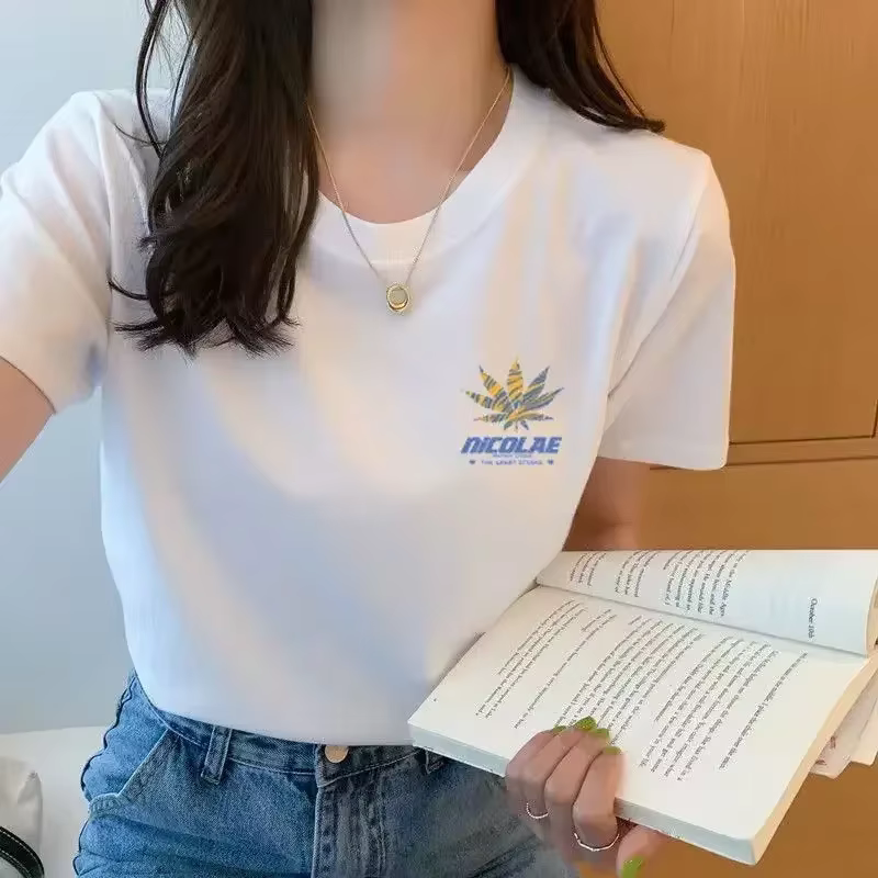 T-shirt blanc d'été femme à manches courtes étudiant Ulzzang polyvalent ample demi-manches T-shirt H