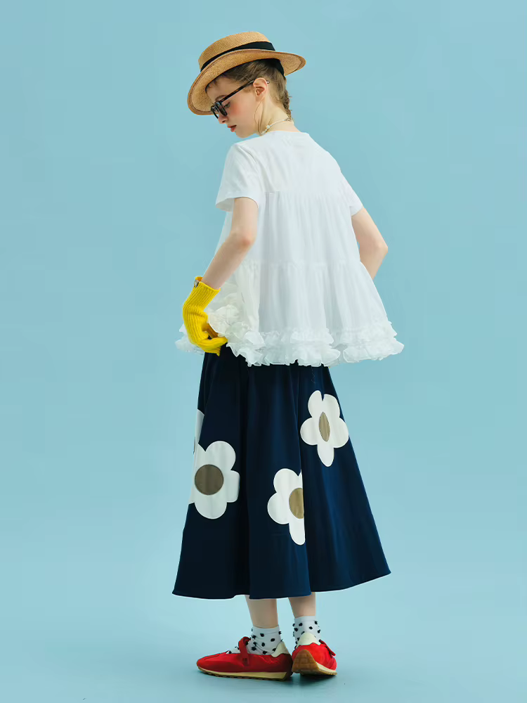 Imakokoni – T-shirt blanc pour femmes, haut en maille avec épissure sur les épaules sur le devant, D