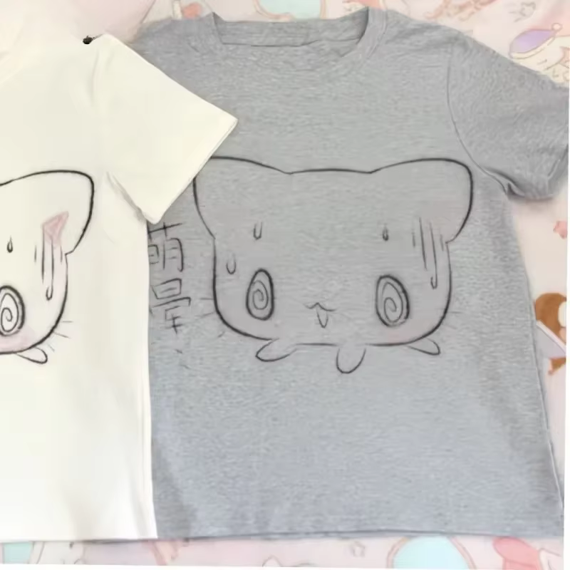 T-shirt japonais à manches courtes et col rond pour femme, vêtement d'été décontracté et mignon, à l