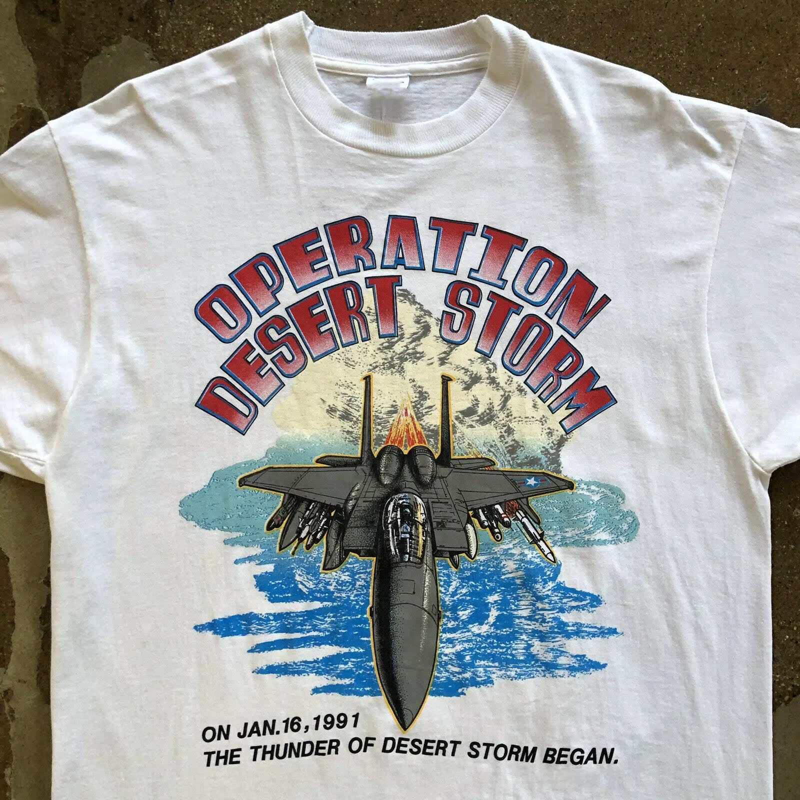 Vintage Operation Desert Storm 90s Fighter Jet Graphic hommes à manches courtes 100% coton T-shirts 