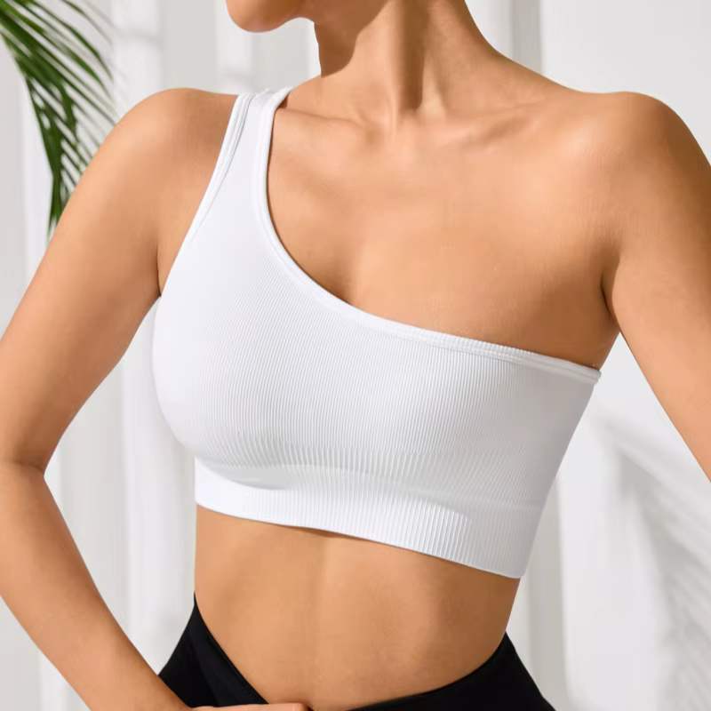 Femmes Yoga course Fitness hauts une épaule Sexy sangle sport débardeur une épaule serré couleur uni