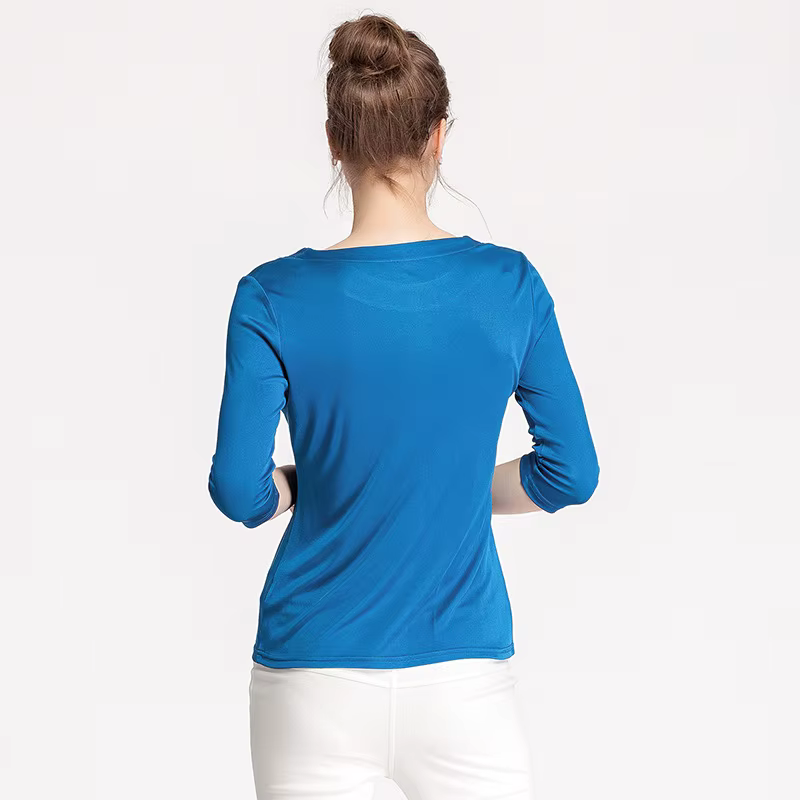 Birdtree soie mélange tricoté solide T-shirts, Slash cou lâche femmes décontracté basiques T-shirts,