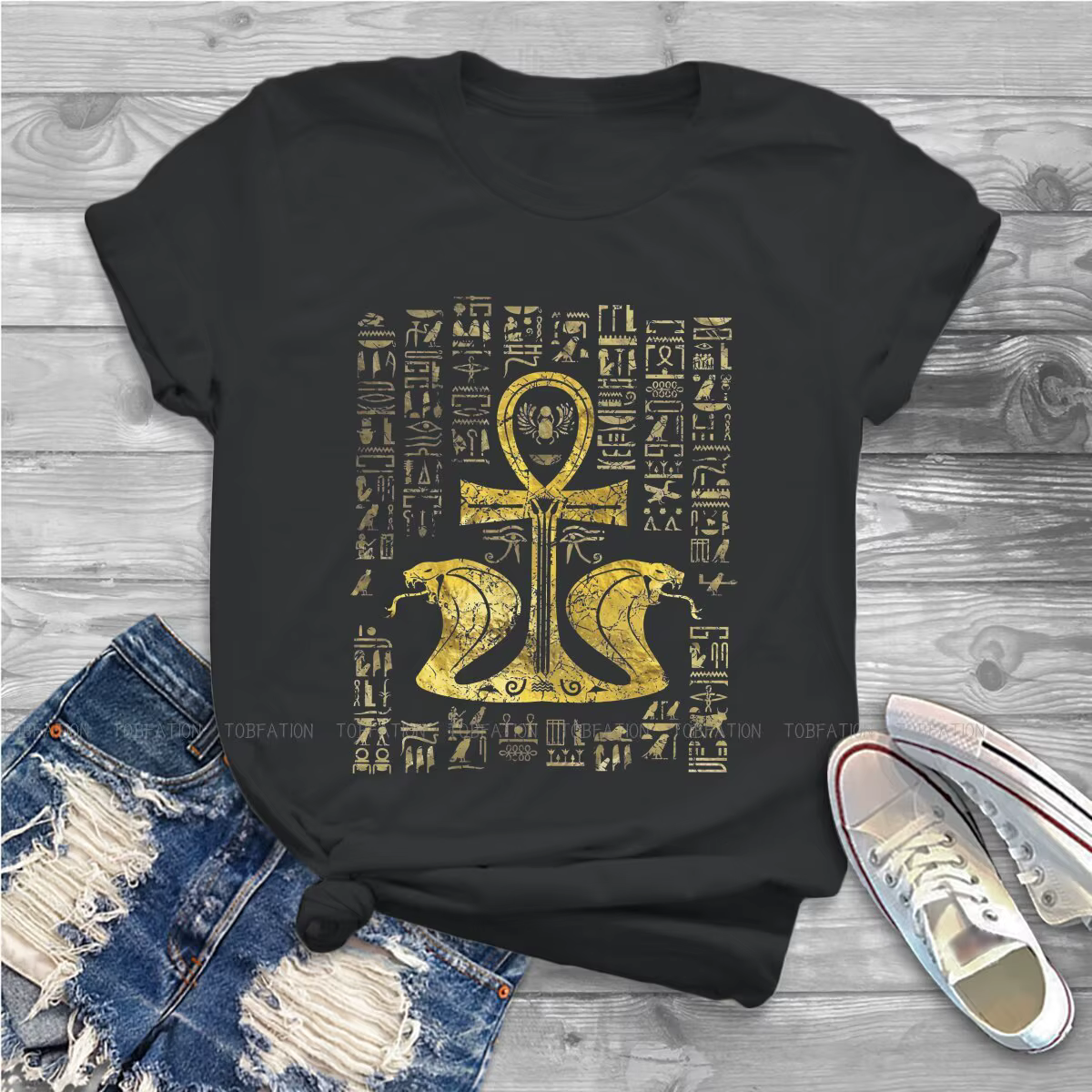 T-shirt femme avec Culture égyptienne ancienne, t-shirt femme, croix-cheville avec urae le Cobra, cl