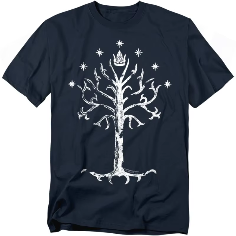 T-shirt Lord of The Rings Tree of Gondor, bleu marine, été 2026, nouveau t-shirt vintage ample et dé