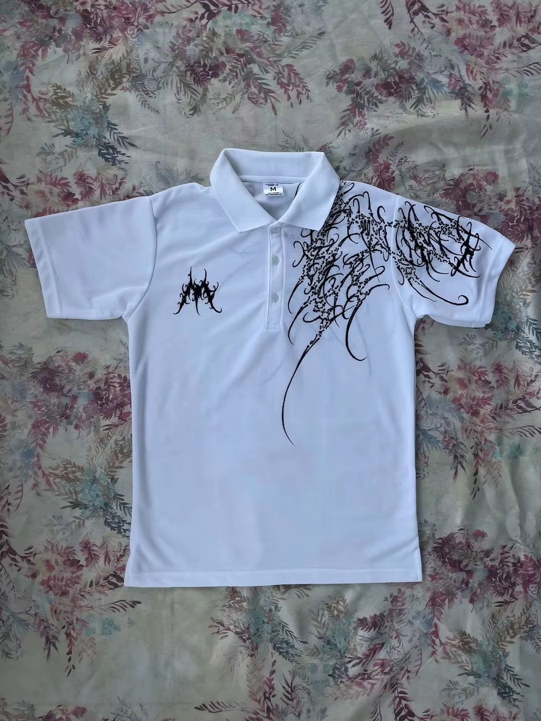 T-shirt polo Y2K imprimé rock gothique surdimensionné, chemise à col boutonné hip-hop, tee-shirt pun
