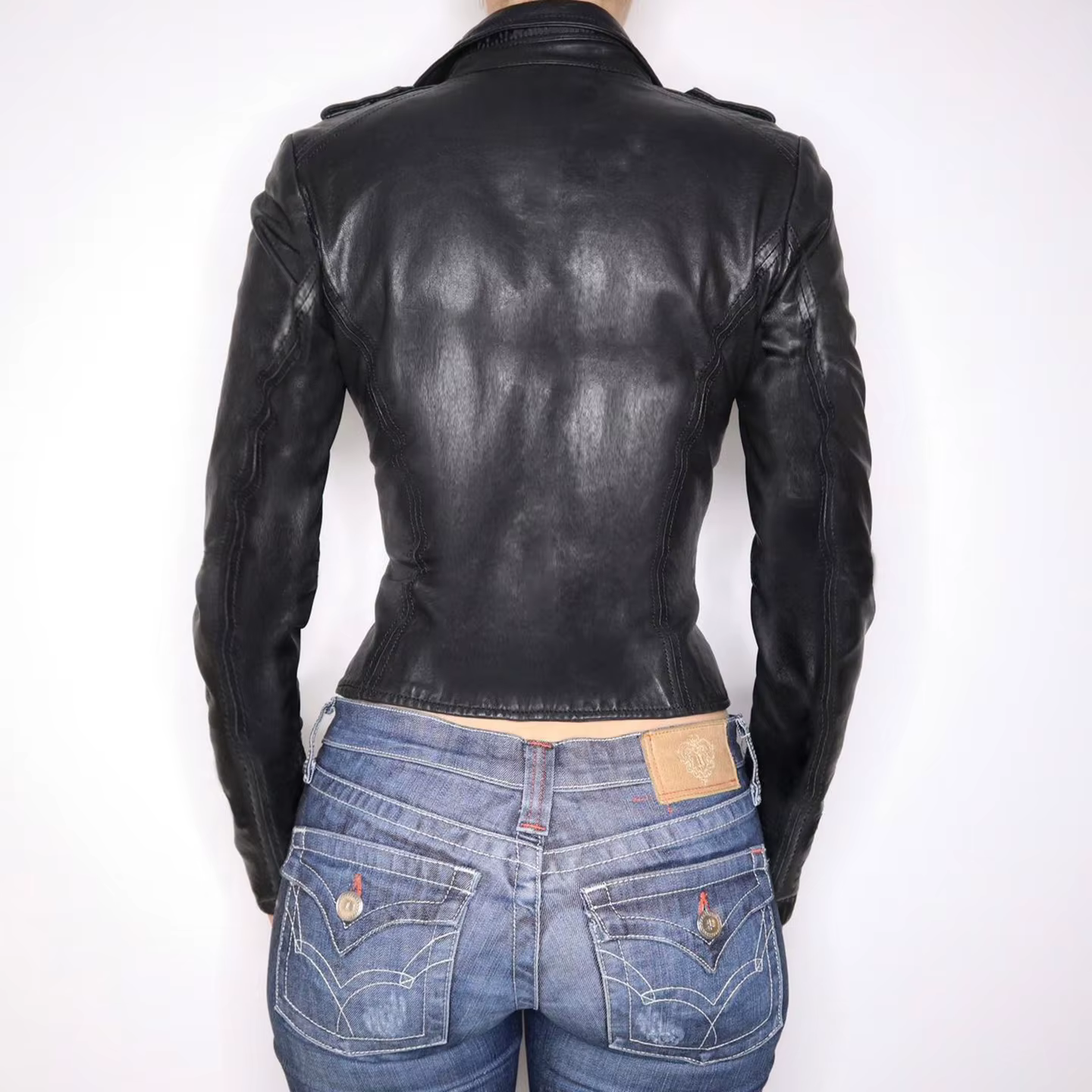 Veste en cuir Pu noir fermeture éclair col montant coupe ajustée Moto Biker veste Y2K Edgy décontrac