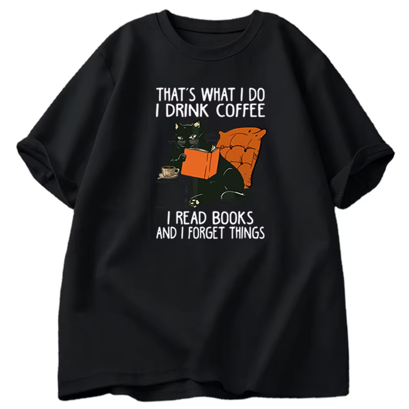 T-shirt chat mignon pour femmes et hommes, Économie College de café de nettoyage, coton de créateur 