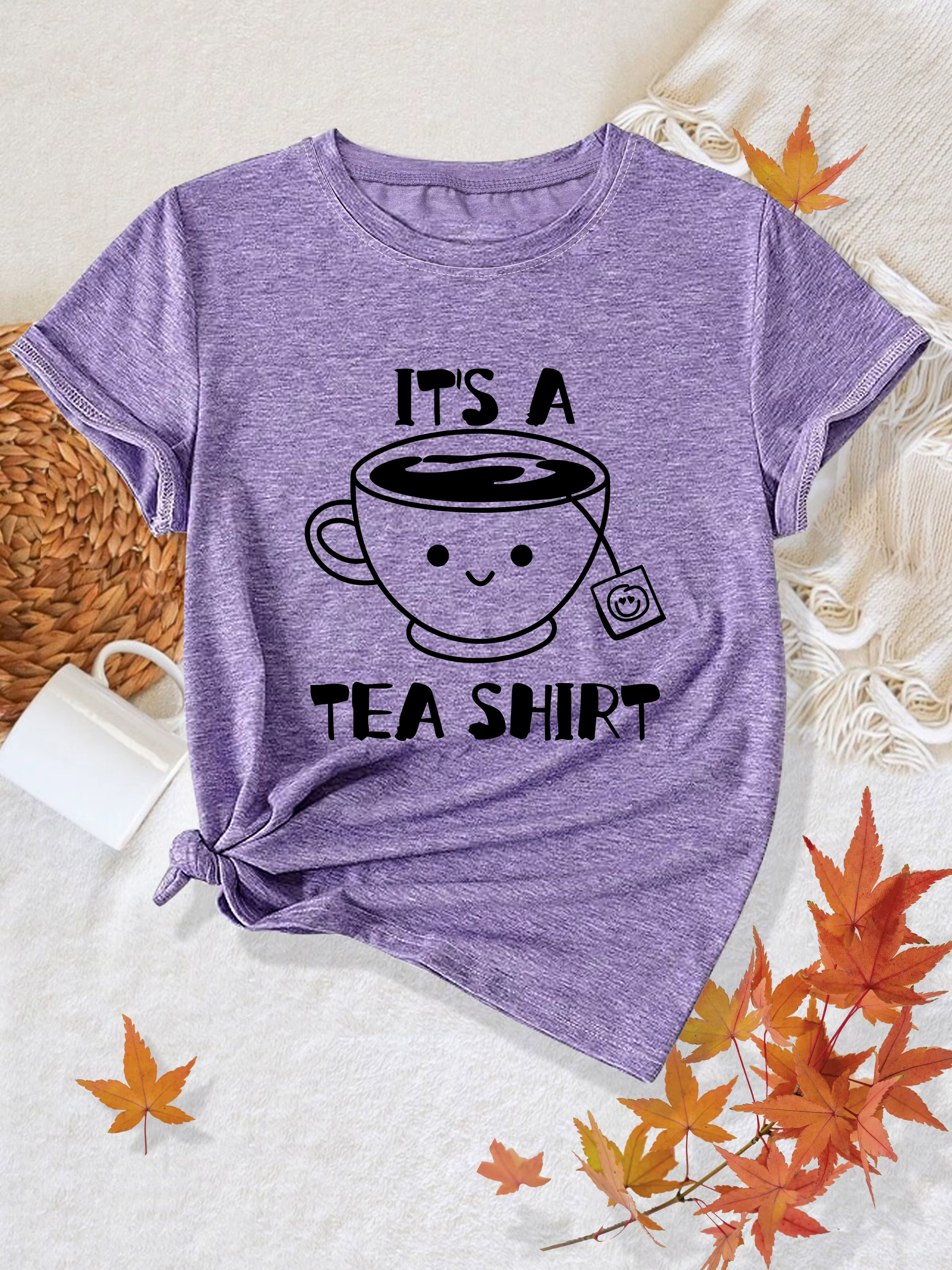 It's A Tea Shirt T-shirt pour femme - Motif avec jeu de mots mignon, haut décontracté violet