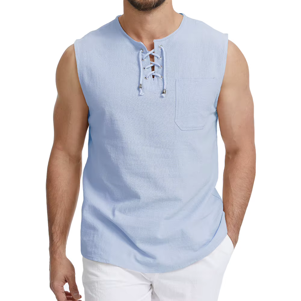 Débardeurs en coton et lin pour hommes, respirants, légers, confortables, sans manches, col en V, co