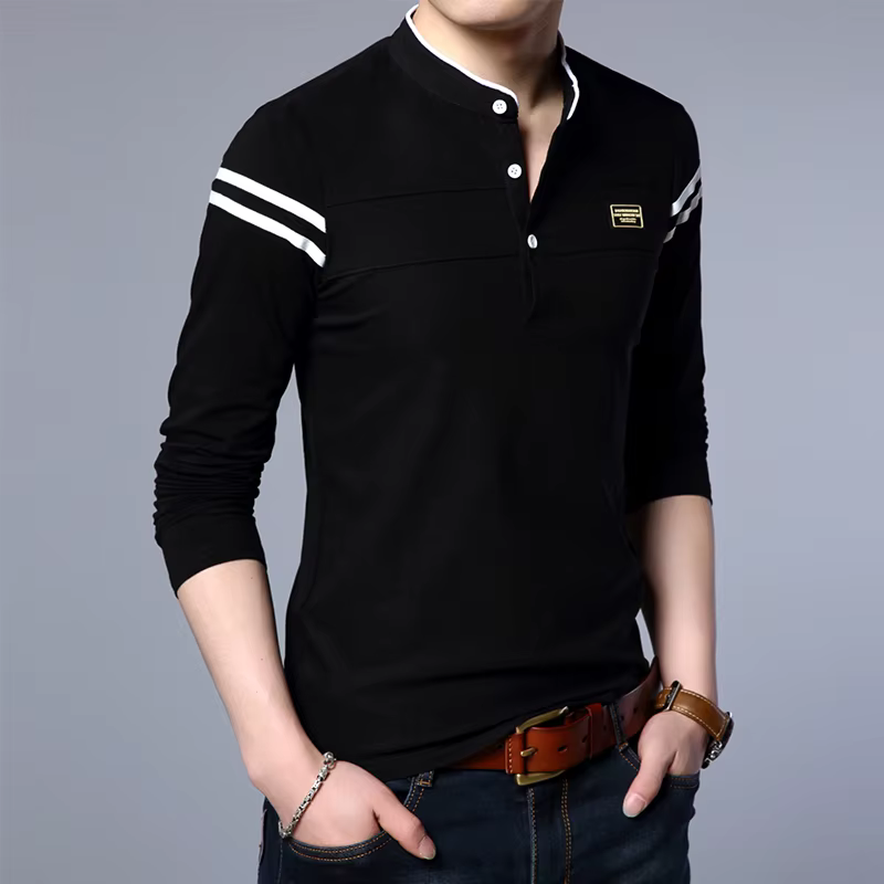 T-shirt POLO à manches longues pour hommes, décontracté, en coton, respirant, col montant, chemise c