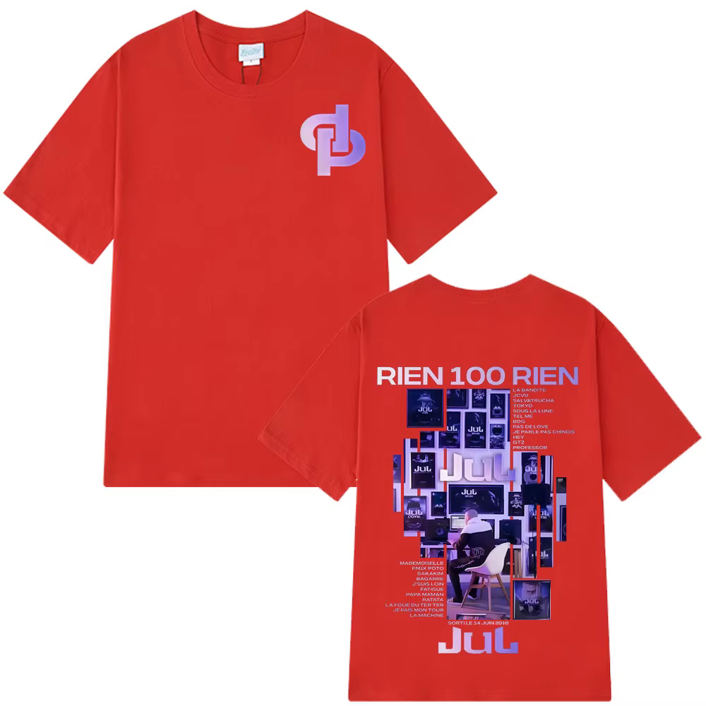 Rappeur Jul Rien 100 Rien Album Tour 2025 T-shirts graphiques hommes femmes mode vêtements T-shirts 