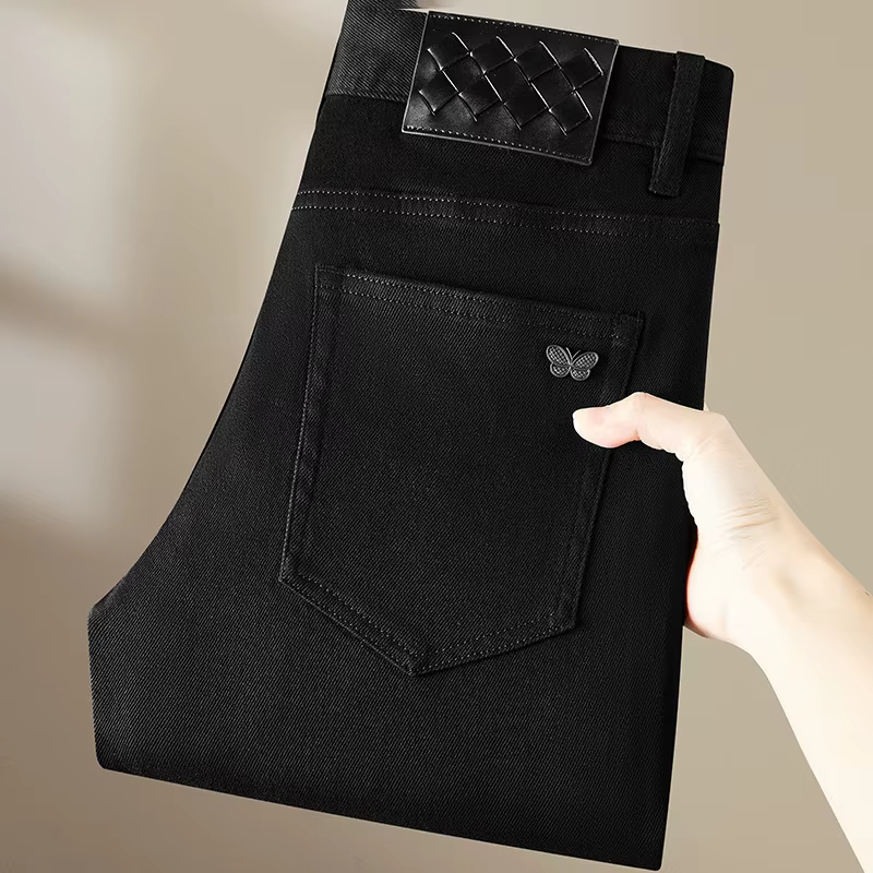 Jean noir pur pour hommes, nouvelle mode de luxe légère, polyvalent, élastique, coupe cintrée, petit