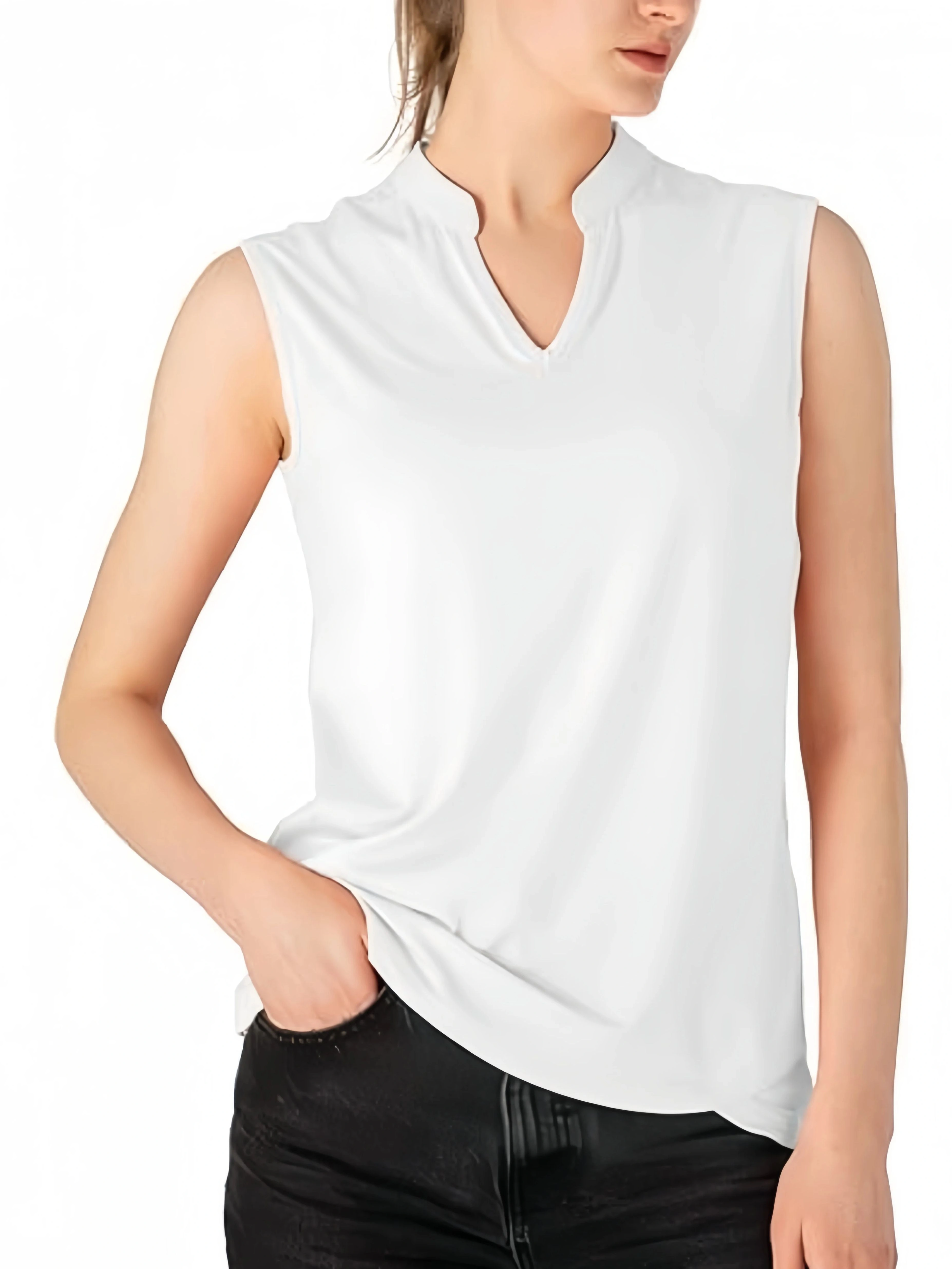 Débardeur sans manches à col en V de couleur unie pour femme, séchage rapide, idéal pour la course à