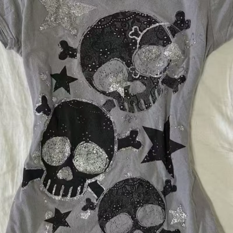 Américain rétro Hottie T-shirt rue sous-culture crâne impression t-shirts Punk gothique T-shirt femm