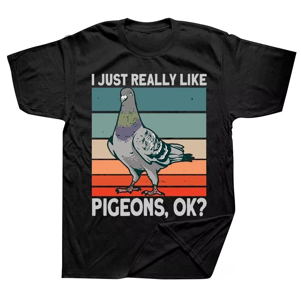 Pigeons hurlant à la lune drôle oiseau t-shirt hauts col rond à manches courtes mode t-shirt vêtemen