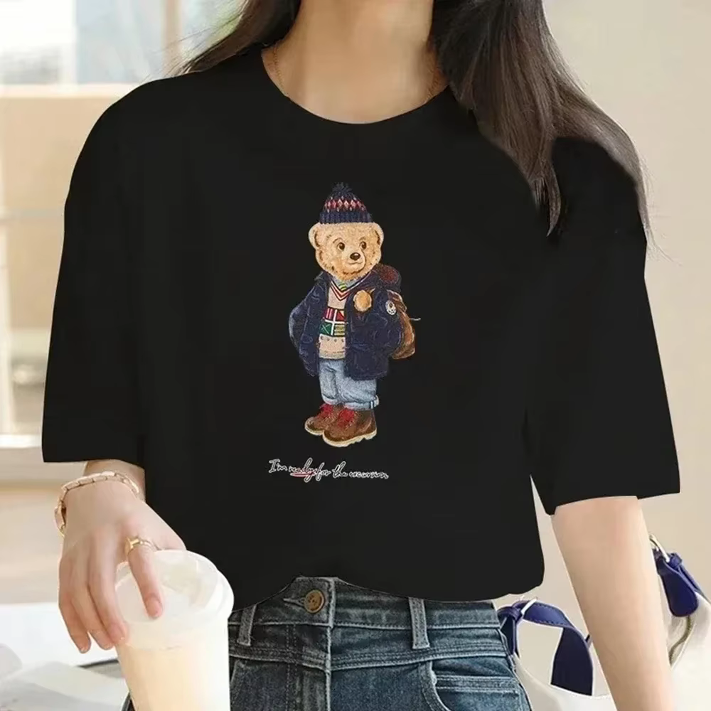 T-Shirt à imprimé ours pour femmes, T-Shirt décontracté de haute qualité, à manches courtes, pour l'