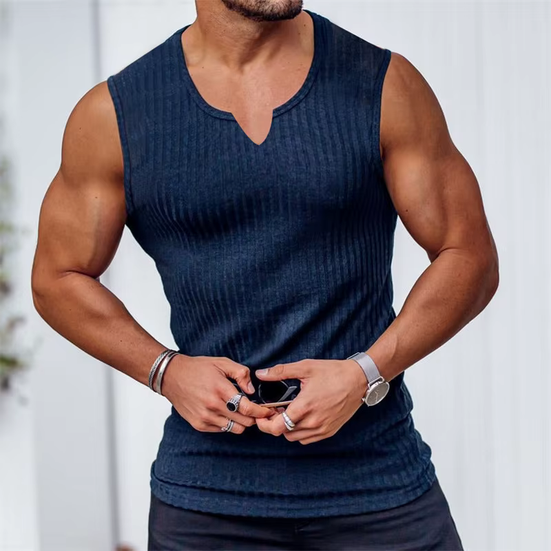 Chemise sans manches à col en V pour hommes, haut de gym glacé, maillot de corps de sport, vêtements