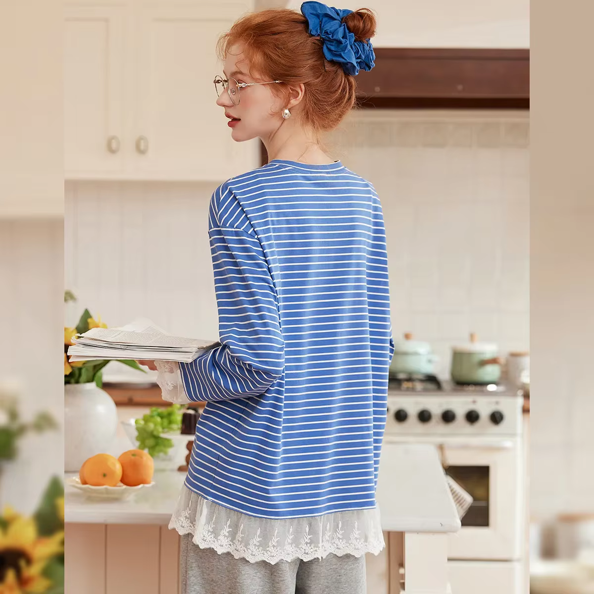 T-shirts pour femmes LOUIS YAO aux couleurs contrastées, collection automne 2025, à rayures et dente