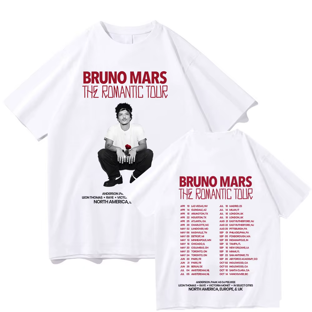 Bruno Mars The Romantic 2026 Tour T-shirt pour hommes et femmes, vêtements d'été en coton, haut à ma