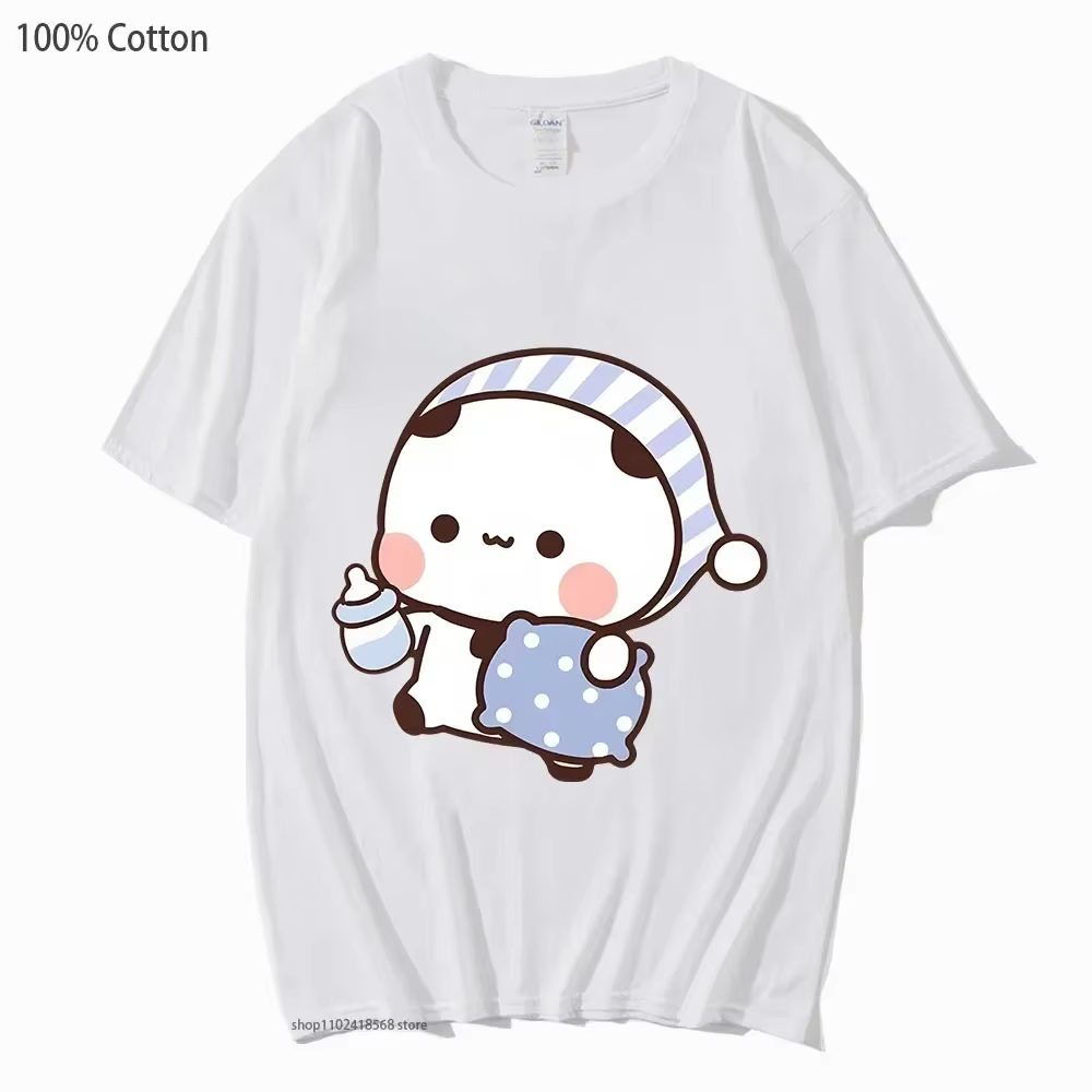 Couple chemises Kawaii mignon BuBu Panda va dormir avec DuDu ours graphique t-shirt coton hommes fem