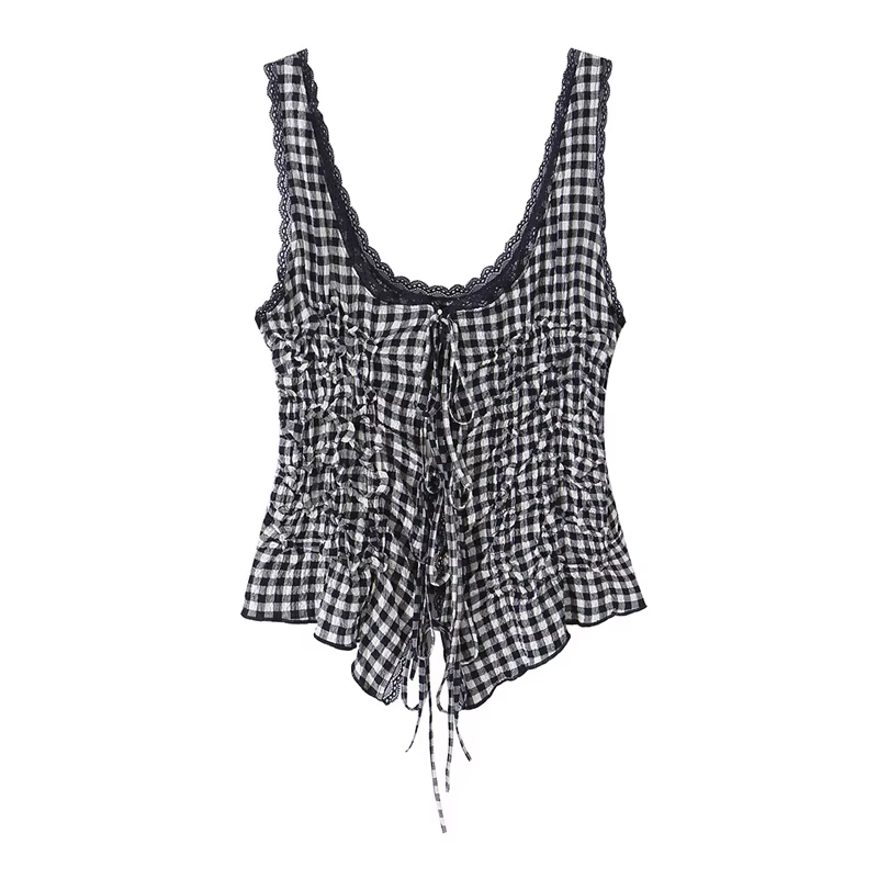 Haut plissé pour femme, nouvelle collection été 2026, avec nœud décoratif, élégant et chic, style va
