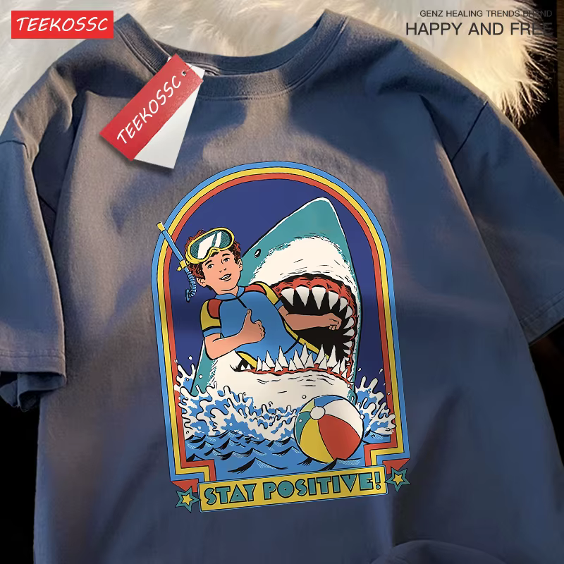 T-shirt en coton pour hommes et femmes, rester positif, être dans une situation désespérée, rue, été