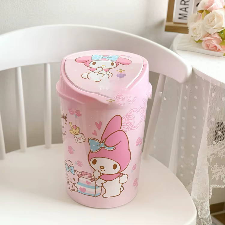 Poubelle à couvercle rabattable Hello Kitty – Parfaite pour les bureaux de chambre, les coins de coi
